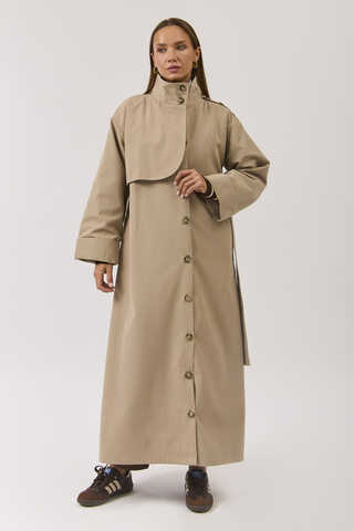 Cotton High Collar Buttoned Trenchcoat Beige - 10