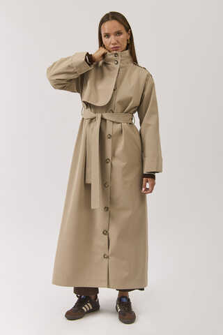 Cotton High Collar Buttoned Trenchcoat Beige - 13