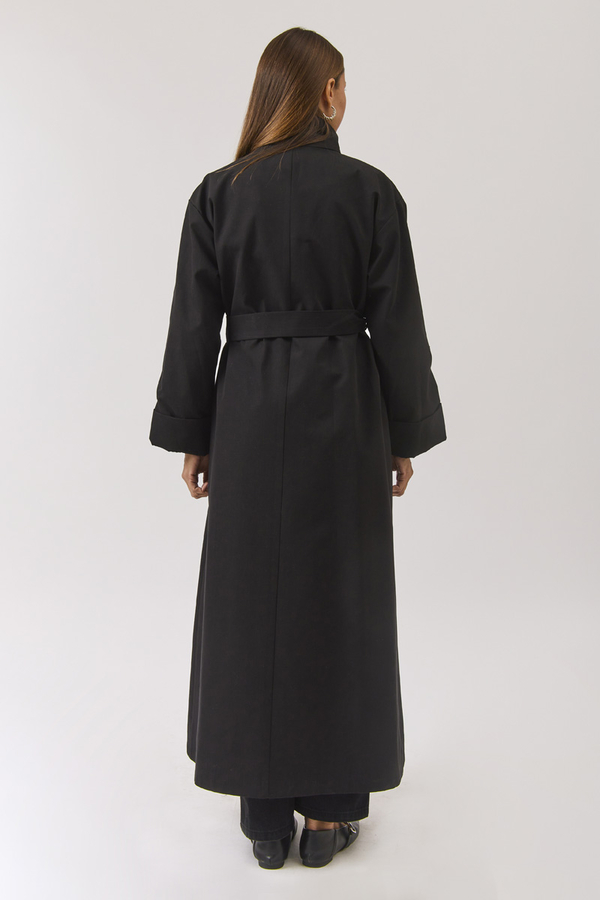 Cotton High Collar Buttoned Trenchcoat Black - 11