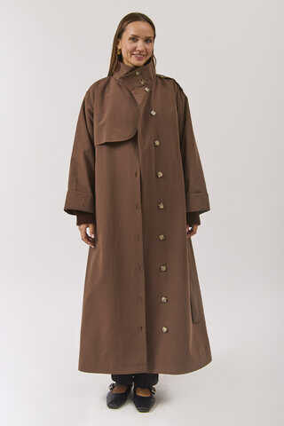 Cotton High Collar Buttoned Trenchcoat Brown - 19