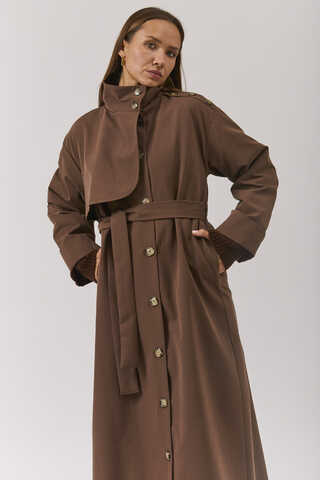Cotton High Collar Buttoned Trenchcoat Brown - 21