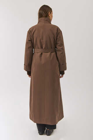 Cotton High Collar Buttoned Trenchcoat Brown - 24