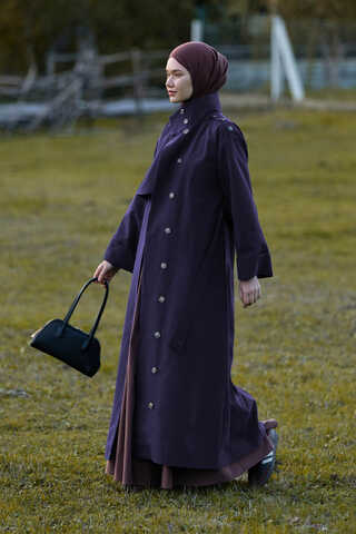 Cotton High Collar Buttoned Trenchcoat Navy - 3