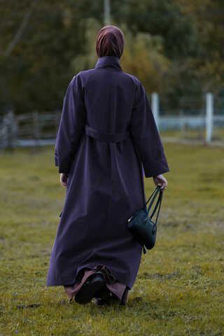 Cotton High Collar Buttoned Trenchcoat Navy - 6