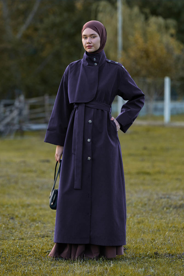 Cotton High Collar Buttoned Trenchcoat Navy