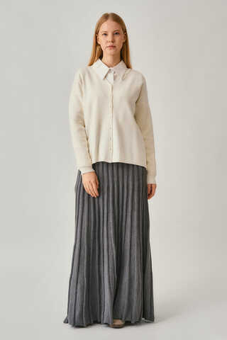 Crew Neck Premium Knit Cardigan Ecru - 2