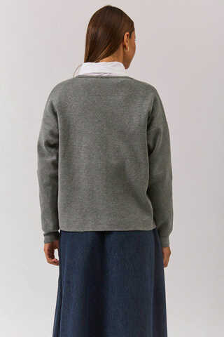 Crew Neck Premium Knit Cardigan Grey - 9