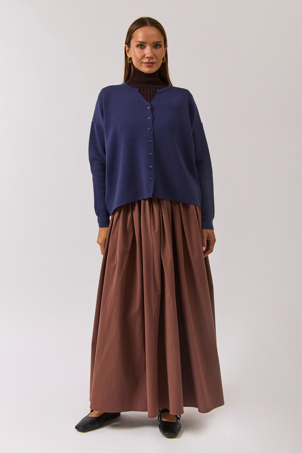 Crew Neck Premium Knit Cardigan Navy Blue - 2