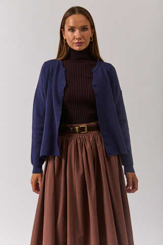 Crew Neck Premium Knit Cardigan Navy Blue - 8