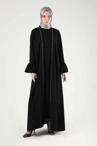 Cuff Flywheel Stone Abaya Suit Black - 1