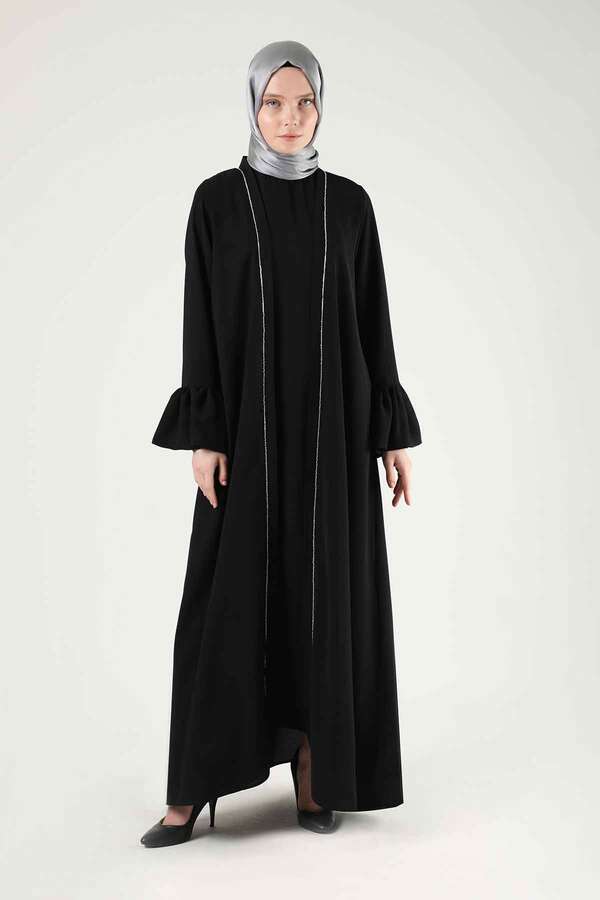Cuff Flywheel Stone Abaya Suit Black - 1