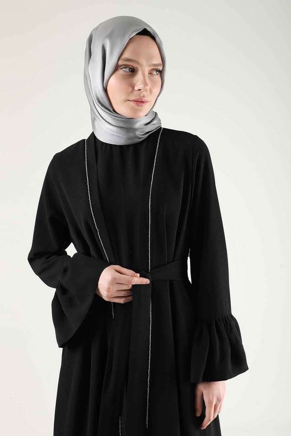 Cuff Flywheel Stone Abaya Suit Black - 2