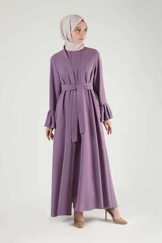 Cuff Flywheel Stone Abaya Suit Lilac - 1