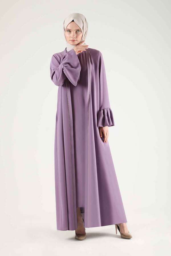 Cuff Flywheel Stone Abaya Suit Lilac - 3