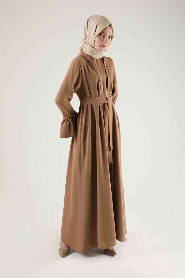 Cuff Flywheel Stone Abaya Suit Tan - 3