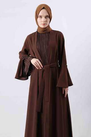 Cuff Slit Abaya Suit Brown - 2