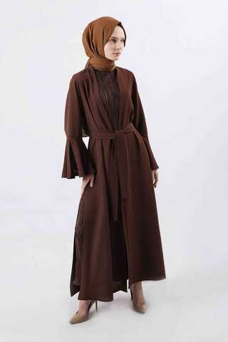 Cuff Slit Abaya Suit Brown - 3