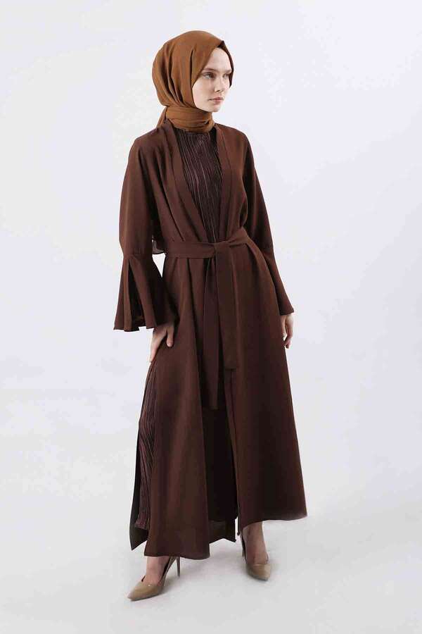 Cuff Slit Abaya Suit Brown - 3