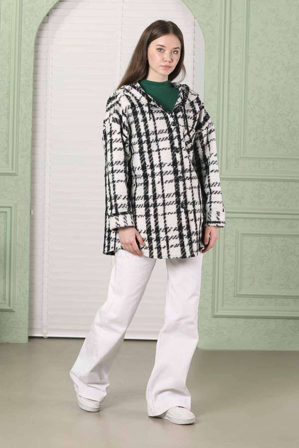 Curly Hooded Shirt Jacket White - 1