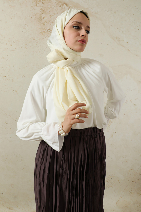 Dalga Desenli Şal Ekru - 3