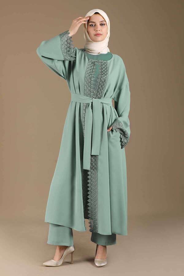 Zulays - Dantel Detaylı Abaya Takım Mint