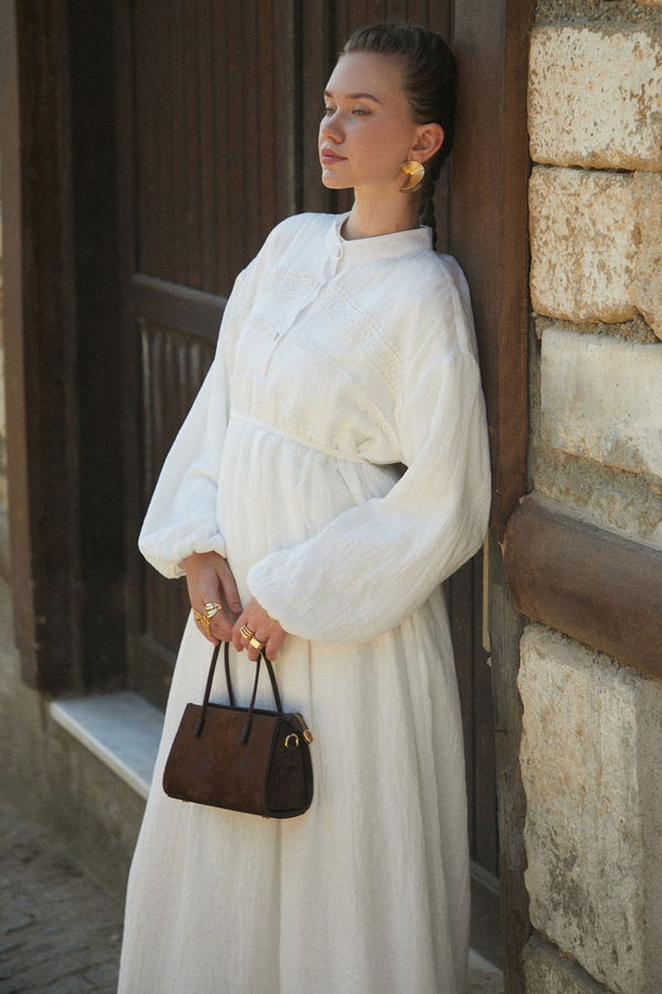 Dantel Robalı Elbise Beyaz - 8