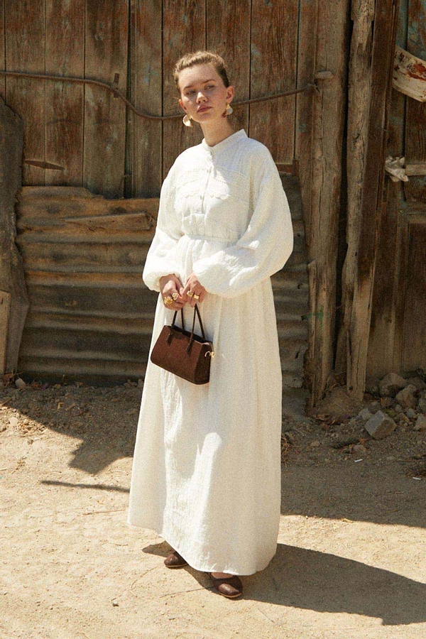 Dantel Robalı Elbise Beyaz - 12