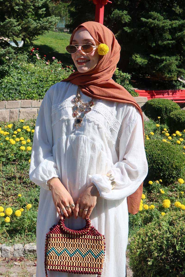 Dantel Robalı Elbise Beyaz - 2