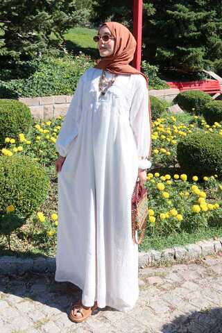 Dantel Robalı Elbise Beyaz - 4