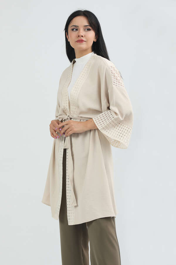 Zulays - Dantelli Kısa Kimono Bej