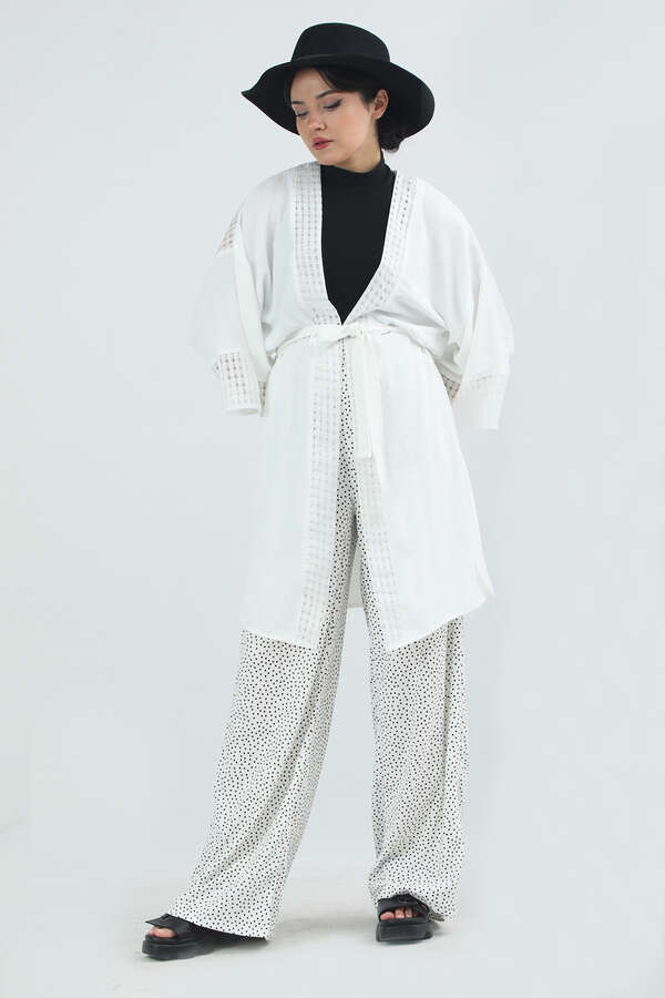 Zulays - Dantelli Kısa Kimono Ekru