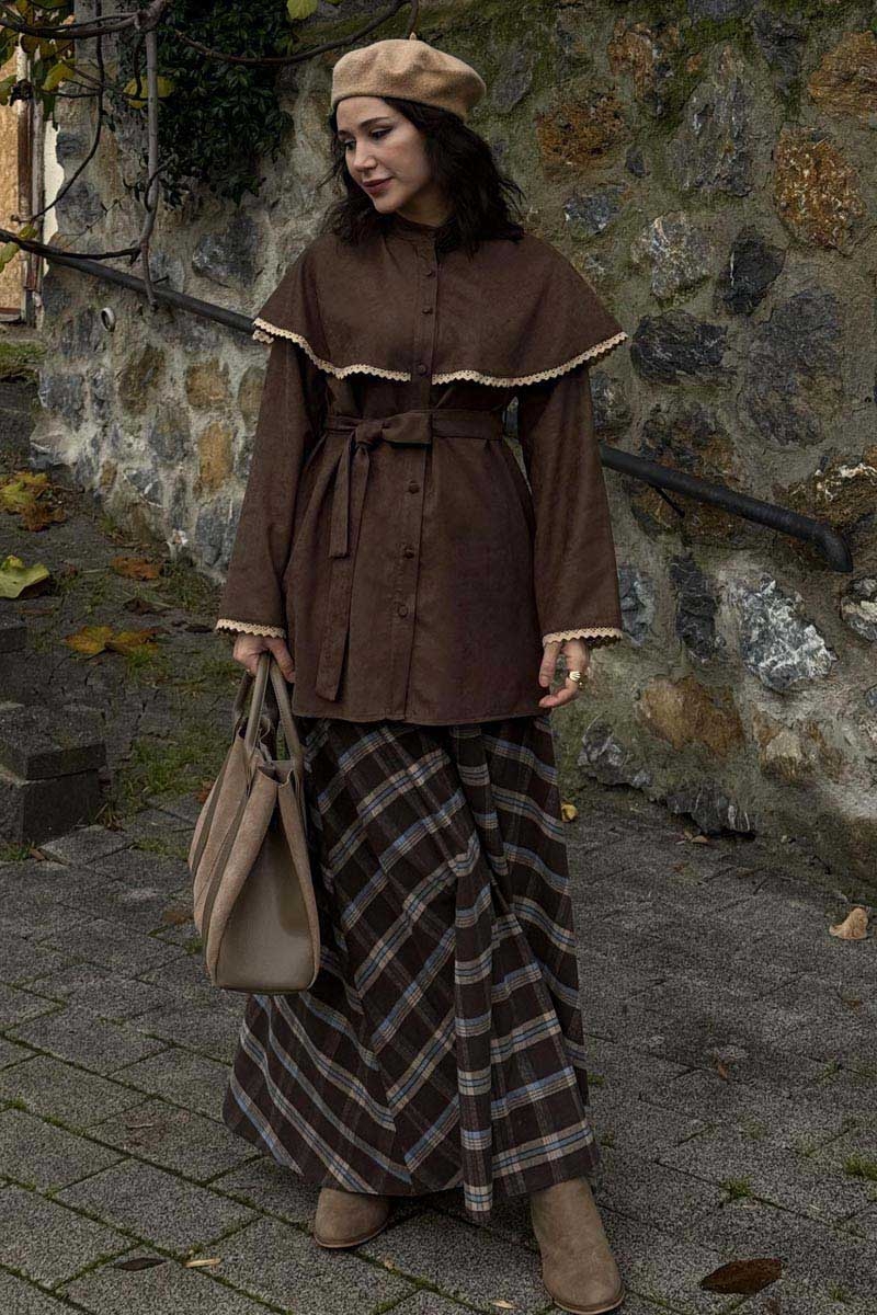 Dantelli Süet Gömlek Kahverengi