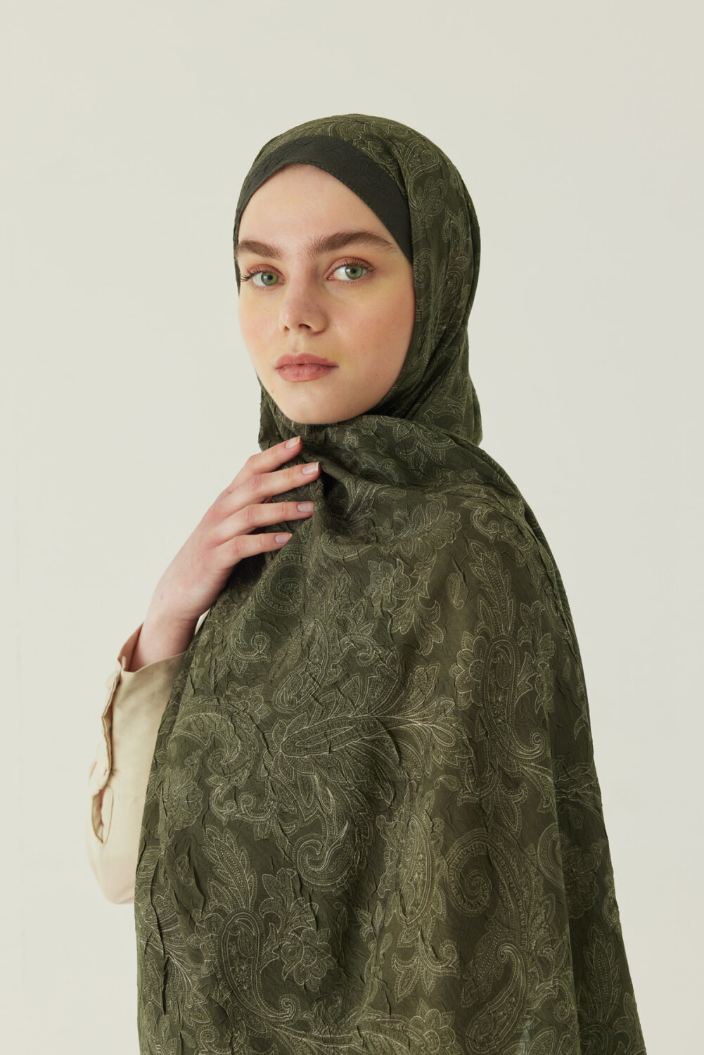 Desenli Bambu Şal Haki - 2