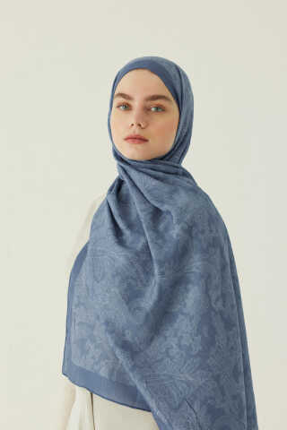 Desenli Bambu Şal İndigo - 1