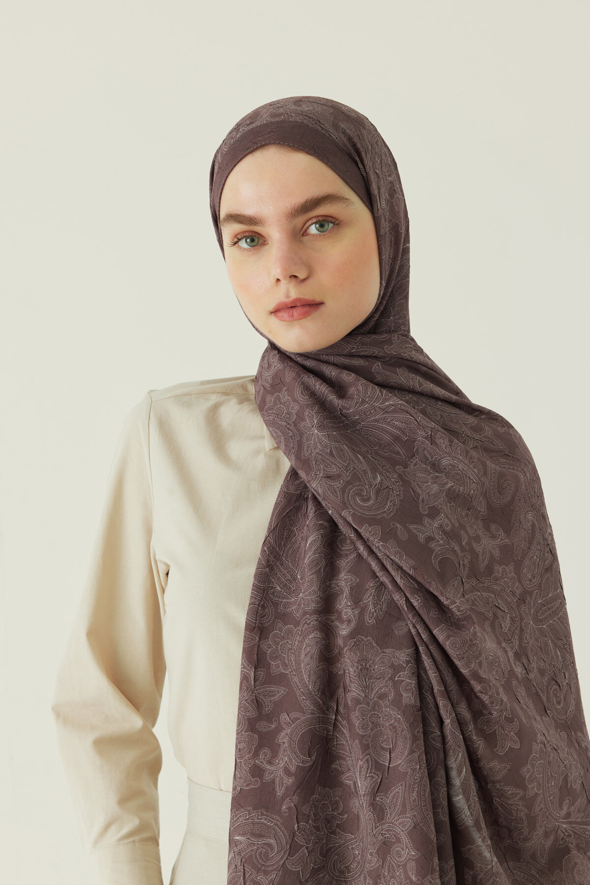 Desenli Bambu Şal Kahverengi