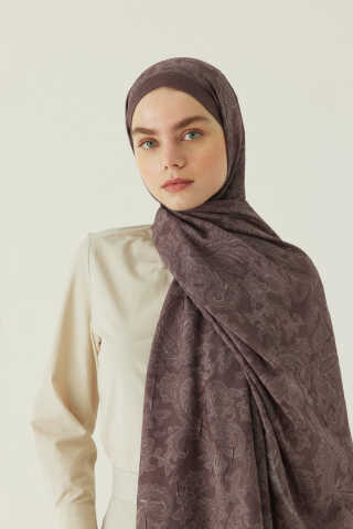 Desenli Bambu Şal Kahverengi - 1