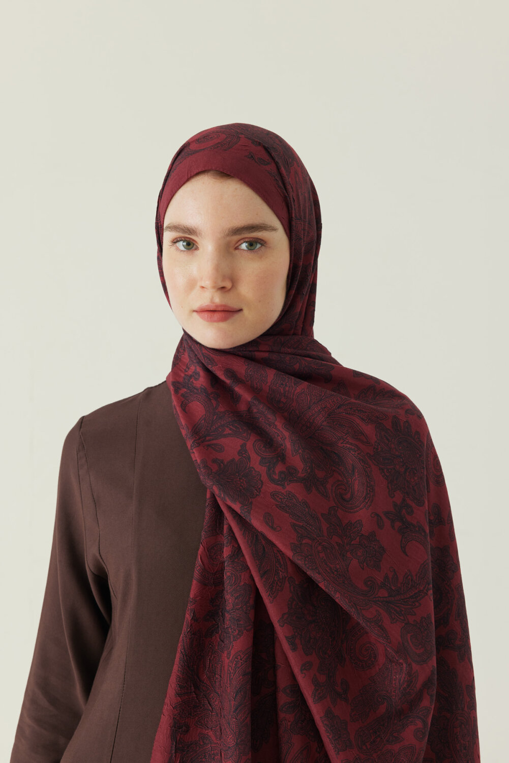 Desenli Bambu Şal Kırmızı 