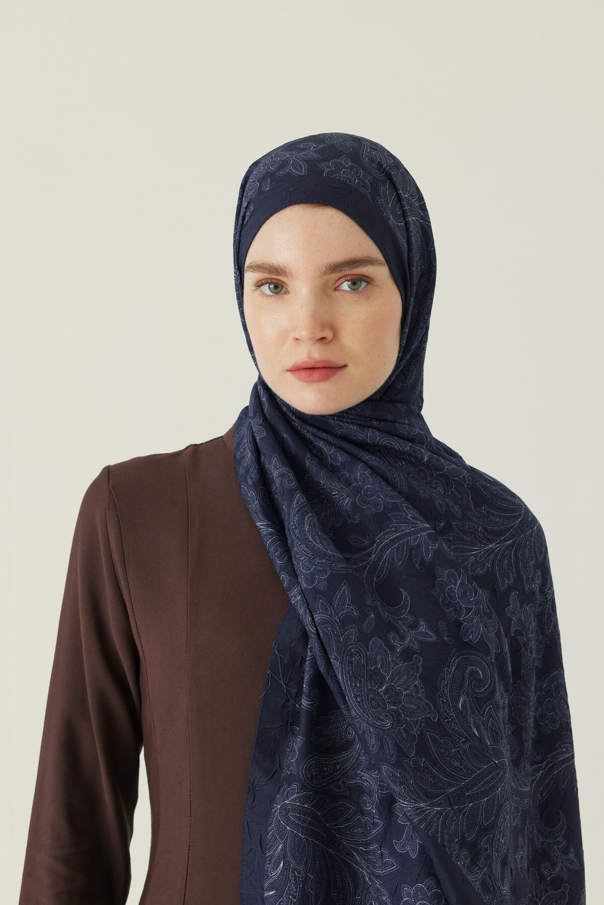 Desenli Bambu Şal Lacivert