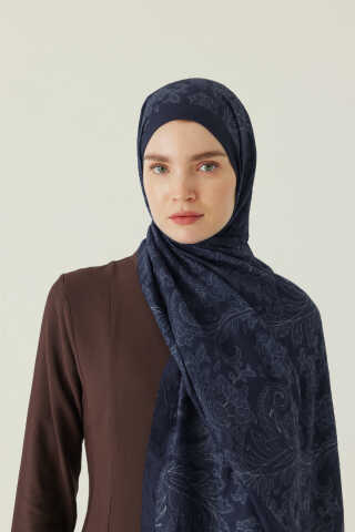 Desenli Bambu Şal Lacivert - 1
