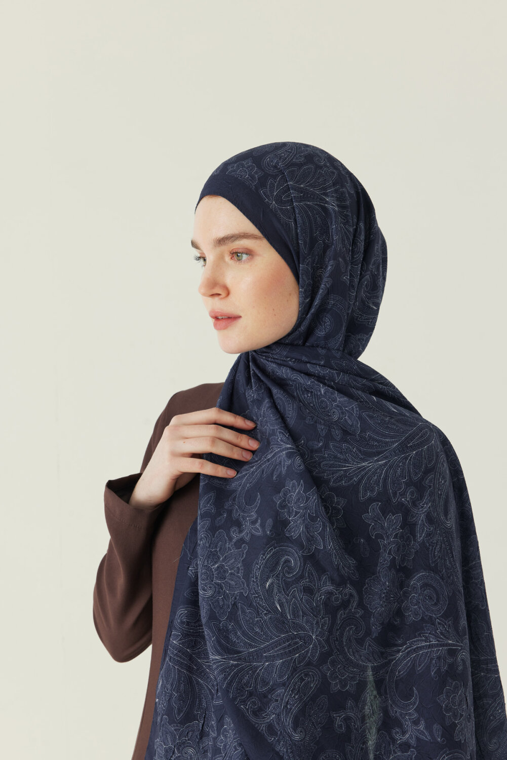 Desenli Bambu Şal Lacivert - 2