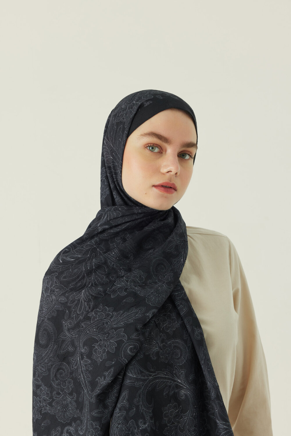 Desenli Bambu Şal Siyah 