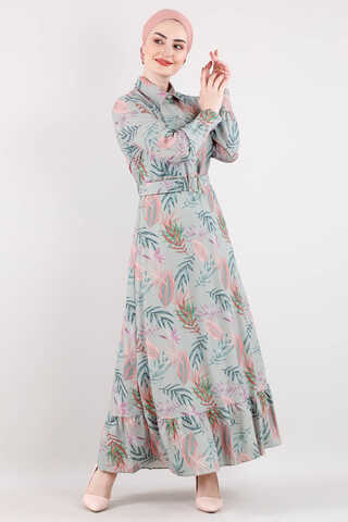 Desenli Elbise Mint - Thumbnail