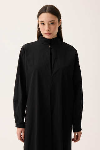 Dik Yaka Düğmeli Elbise Siyah - 3