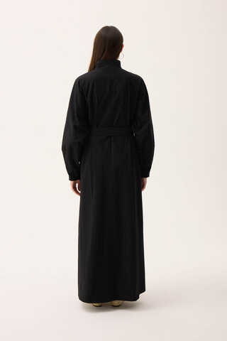 Dik Yaka Düğmeli Elbise Siyah - 13