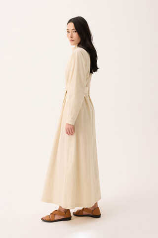 Dik Yaka Düğmeli Elbise Taş - 5