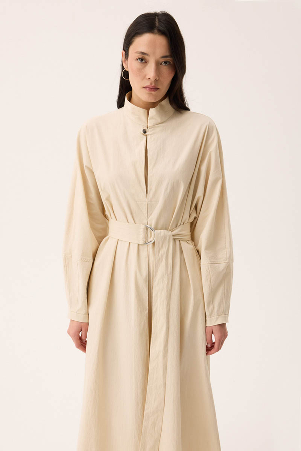 Dik Yaka Düğmeli Elbise Taş 