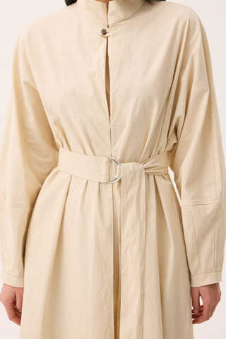 Dik Yaka Düğmeli Elbise Taş - 2