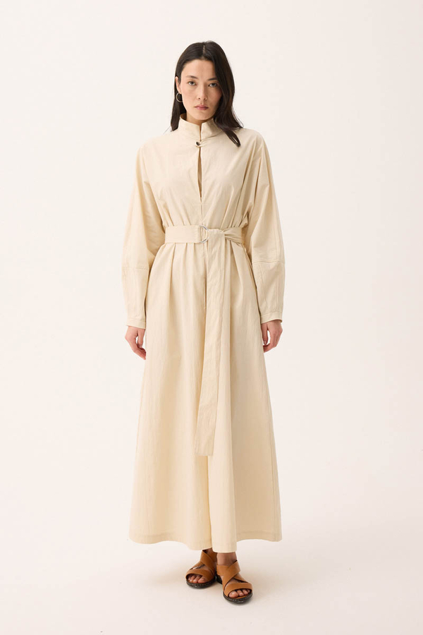 Dik Yaka Düğmeli Elbise Taş - 11