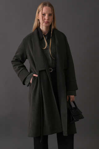 Double-Breasted Belted Coat Anthracite - 6