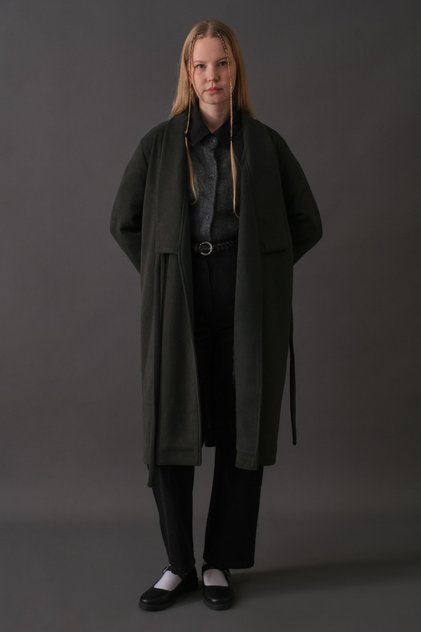 Double-Breasted Belted Coat Anthracite - 9